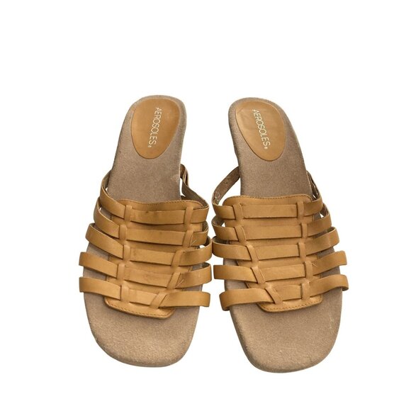 Aerosoles Round The Mend Womens Size 9M Tan Leather  Heeled Sandals shoes - Picture 2 of 8